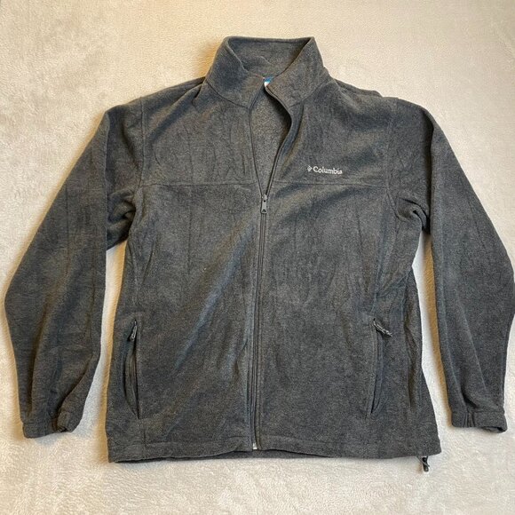 Columbia Mens Jacket Large Full-Zip Fleece Stand Collar Gray Outdoors Cozy - Picture 12 of 12